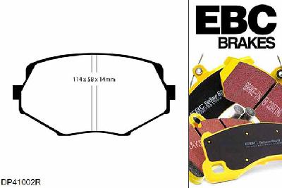 DP41002R, Mazda MX5 Mk1 (NA), 1.8 1994-1998, EBC Yellowstuff remblokken set vooras, Voor modellen met Sumitomo remklauwen aan de vooras, Voor modellen met een remschijf diameter 254mm