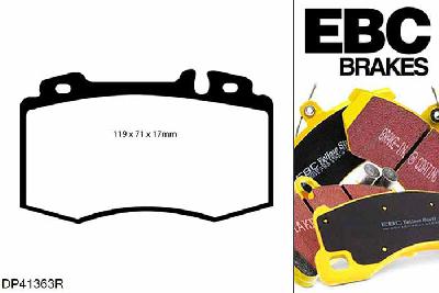 DP41363R, Mercedes E-Class (T211), E500 4-Matic 306 PK 2003-2009, EBC Yellowstuff remblokken set vooras, Voor modellen met Brembo remklauwen aan de vooras, Voor modellen met een remschijf diameter 330mm