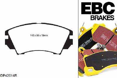 DP42014R, Opel Insignia, 1.6 TD 120 PK 2015-2017, EBC Yellowstuff remblokken set vooras, Voor modellen met Mando remklauwen aan de vooras, Voor modellen met een remschijf diameter 321mm