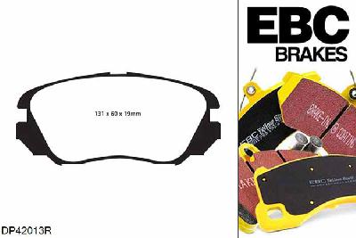 DP42013R, Opel Insignia, 2.0 TD 140 PK 2013-2015, EBC Yellowstuff remblokken set vooras, Voor modellen met Mando remklauwen aan de vooras, Voor modellen met een remschijf diameter 296mm