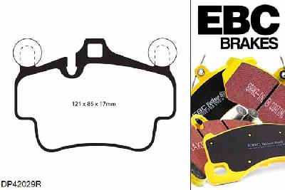 DP42029R, Porsche Boxster S (Cast Iron Discs only), 3.2 2004-2006, EBC Yellowstuff remblokken set vooras, Voor modellen met Brembo remklauwen aan de vooras, Voor modellen met een remschijf diameter 318mm