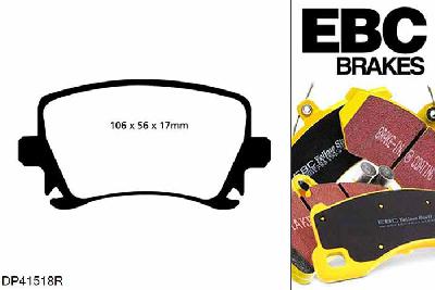 DP41518R, Audi A4 (B7), 2.0 Turbo (PR-1LA) A4 (B7), EBC Yellowstuff remblokken set achteras Voor modellen met TRW remklauwen aan de achteras, Voor modellen met remschijf diameter van 288mm aan de achteras