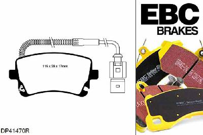 DP41470R, Audi A6 quattro Avant (C6/4F), 3.2 A6 quattro Avant (C6/4F), EBC Yellowstuff remblokken set achteras Voor modellen met TRW remklauwen aan de achteras, Voor modellen met remschijf diameter van 330mm aan de achteras