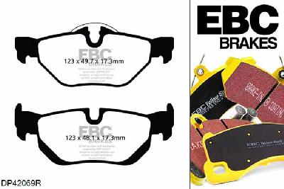 DP42069R, BMW 1 Series (E81), 118 d (2.0 TD) 143 PK 1 Series (E81), EBC Yellowstuff remblokken set achteras Voor modellen met ATE remklauwen aan de achteras, Voor modellen met remschijf diameter van 300mm aan de achteras