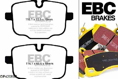 DP42089R, BMW 5 Series (F10), 550 i (4.4 Twin Turbo) 5 Series (F10), EBC Yellowstuff remblokken set achteras Voor modellen met TRW remklauwen aan de achteras, Voor modellen met remschijf diameter van 345mm aan de achteras