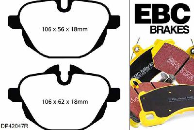 DP42047R, BMW i8, 1.5 Turbo + Electric 362 PK i8, EBC Yellowstuff remblokken set achteras Voor modellen met TRW remklauwen aan de achteras, Voor modellen met remschijf diameter van 330mm aan de achteras