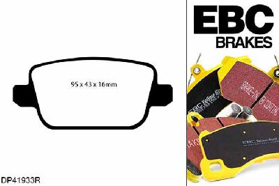 DP41933R, Ford Mondeo Mk4, 1.8 TD 125 PK Mondeo Mk4, EBC Yellowstuff remblokken set achteras Voor modellen met TRW remklauwen aan de achteras, Voor modellen met remschijf diameter van 302mm aan de achteras