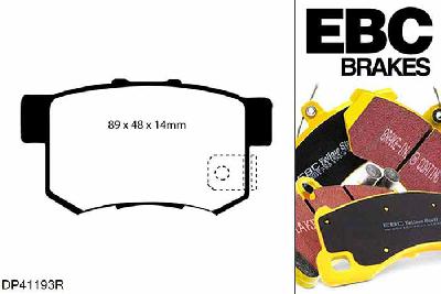 DP41193R, Honda Civic (6th Gen), 1.4 (MB2) Civic (6th Gen), EBC Yellowstuff remblokken set achteras Voor modellen met Akebono remklauwen aan de achteras, Voor modellen met remschijf diameter van 260mm aan de achteras