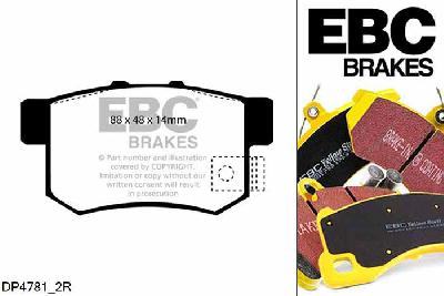 DP4781/2R, Honda CR-V, 2.0 CR-V, EBC Yellowstuff remblokken set achteras Voor modellen met Akebono remklauwen aan de achteras, Voor modellen met remschijf diameter van 282mm aan de achteras