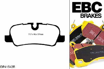 DP41542R, Landrover Range Rover (L322), 3.6 TD Range Rover (L322), EBC Yellowstuff remblokken set achteras Voor modellen met TRW remklauwen aan de achteras, Voor modellen met remschijf diameter van 354mm aan de achteras