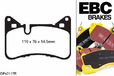 DP42117R, Mercedes CLS (C218), CLS63 AMG (5.5 Twin Turbo) CLS (C218), EBC Yellowstuff remblokken set achteras Voor modellen met Brembo remklauwen aan de achteras, Voor modellen met remschijf diameter van 360mm aan de achteras