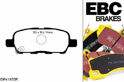 DP41955R, Nissan Qashqai +2, 1.6 114 PK Qashqai +2, EBC Yellowstuff remblokken set achteras Voor modellen met Akebono remklauwen aan de achteras, Voor modellen met remschijf diameter van 292mm aan de achteras