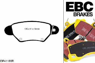 DP41186R, Opel Astra (G), 2.0 (OPC) Astra (G), EBC Yellowstuff remblokken set achteras Voor modellen met Bosch remklauwen aan de achteras, Voor modellen met remschijf diameter van 264mm aan de achteras
