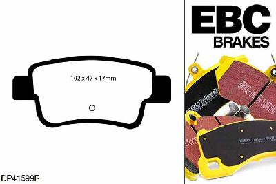 DP41599R, Opel Corsa, 1.6 Turbo 150 PK Corsa, EBC Yellowstuff remblokken set achteras Voor modellen met Bosch remklauwen aan de achteras, Voor modellen met remschijf diameter van 264mm aan de achteras