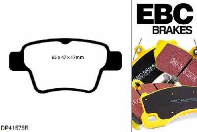 DP41575R, Peugeot 207, 1.6 Turbo 150 PK 207, EBC Yellowstuff remblokken set achteras Voor modellen met Bosch remklauwen aan de achteras, Voor modellen met remschijf diameter van 249mm aan de achteras