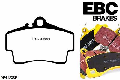 DP41208R, Porsche 911 (996) (Cast Iron Disc Only), 3.6 Carrera 911 (996) (Cast Iron Disc Only), EBC Yellowstuff remblokken set achteras Voor modellen met Brembo remklauwen aan de achteras, Voor modellen met remschijf diameter van 299mm aan de achteras