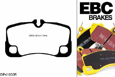 DP41930R, Porsche 911 (997) (Cast Iron Disc Only), 4.0 GT3 500 PK 911 (997) (Cast Iron Disc Only), EBC Yellowstuff remblokken set achteras Voor modellen met Brembo remklauwen aan de achteras, Voor modellen met remschijf diameter van 350mm aan de achteras