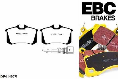 DP41497R, Skoda Fabia (5J), 1.4 86 PK Fabia (5J), EBC Yellowstuff remblokken set achteras Voor modellen met TRW remklauwen aan de achteras, Voor modellen met remschijf diameter van 233mm aan de achteras