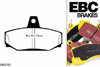 DP4793R, Volvo V70 Mk1, 2.4 Turbo R 4WD V70 Mk1, EBC Yellowstuff remblokken set achteras Voor modellen met Girling/TRW remklauwen aan de achteras, Voor modellen met remschijf diameter van 287mm aan de achteras
