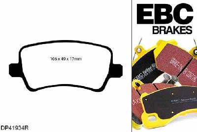 DP41934R, Volvo XC60, 2.4 TD D4 190 PK XC60, EBC Yellowstuff remblokken set achteras Voor modellen met TRW remklauwen aan de achteras, Voor modellen met remschijf diameter van 302mm aan de achteras