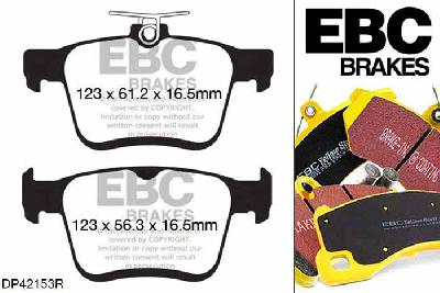 DP42153R, VW Golf Alltrack, 2.0 TDI 150 PK Golf Alltrack, EBC Yellowstuff remblokken set achteras Voor modellen met ATE remklauwen aan de achteras, Voor modellen met remschijf diameter van 300mm aan de achteras