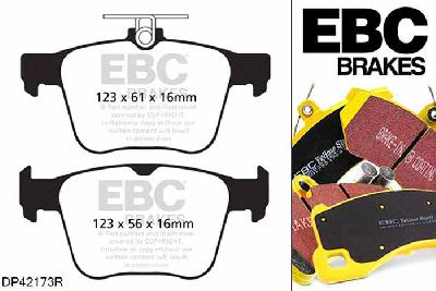 DP42173R, VW Touran, 1.4 Turbo 150 PK Touran, EBC Yellowstuff remblokken set achteras Voor modellen met ATE remklauwen aan de achteras, Voor modellen met remschijf diameter van 300mm aan de achteras