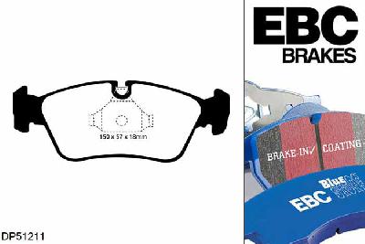 DP51211NDX, BMW 3 Series (E46), 318 i (1.9) Coupe 1999-2001, EBC Bluestuff remblokken set vooras, Voor modellen met ATE remklauwen aan de vooras, Voor modellen met een remschijf diameter 286mm