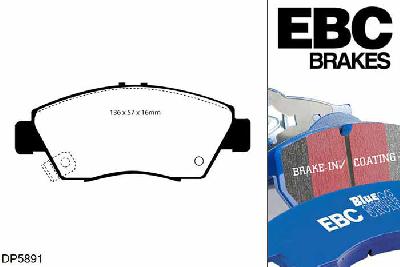DP5891NDX, Honda Civic (6th Gen), 1.6 VTec (EK1) 1998-1999, EBC Bluestuff remblokken set vooras, Voor modellen met Akebono remklauwen aan de vooras, Voor modellen met een remschijf diameter 262mm