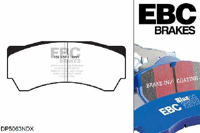 DP5063NDX, Mitsubishi Lancer Evo 8, 2.0 Turbo (FQ-400) 400 PK 2004-2005, EBC Bluestuff remblokken set vooras, Voor modellen met Alcon remklauwen aan de vooras, Voor modellen met een remschijf diameter 343mm