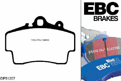DP51207NDX, Porsche Boxster (Cast Iron Discs only), 2.5 1997-1999, EBC Bluestuff remblokken set vooras, Voor modellen met Brembo remklauwen aan de vooras, Voor modellen met een remschijf diameter 298mm