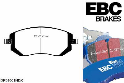 DP51661NDX, Subaru Legacy, 2.0 TD (BLD) 150 PK 2008-2010, EBC Bluestuff remblokken set vooras, Voor modellen met Tokico remklauwen aan de vooras, Voor modellen met een remschijf diameter 294mm