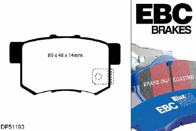 DP51193NDX, Honda Civic (7th Gen), 1.7 TD (EP4) (Sport) 2002-2006, EBC Bluestuff remblokken set achteras, Voor modellen met Akebono remklauwen aan de achteras, Voor modellen met remschijf diameter van 260mm aan de achteras
