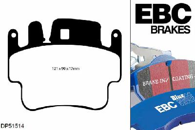 DP51514NDX, Porsche 911 (996) (Cast Iron Disc Only), 3.6 Carrera 4S 2003-2005, EBC Bluestuff remblokken set achteras, Voor modellen met Brembo remklauwen aan de achteras, Voor modellen met remschijf diameter van 330mm aan de achteras