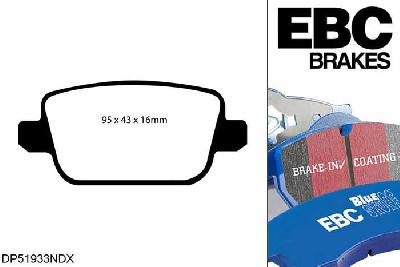 DP51933NDX, Volvo S80 Mk2, 2.4 TD 183 PK 2006-2009, EBC Bluestuff remblokken set achteras, Voor modellen met TRW remklauwen aan de achteras, Voor modellen met remschijf diameter van 302mm aan de achteras