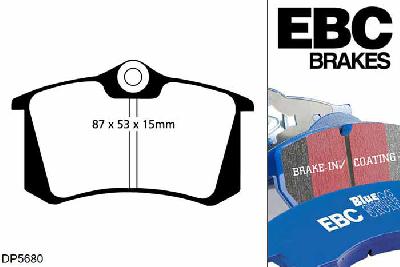 DP5680NDX, VW Golf Plus, 1.6 TDI 2009-2014, EBC Bluestuff remblokken set achteras, Voor modellen met Girling/TRW remklauwen aan de achteras, Voor modellen met remschijf diameter van 255mm aan de achteras
