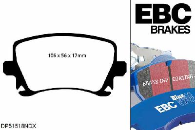 DP51518NDX, VW Golf Plus, 2.0 2005-2009, EBC Bluestuff remblokken set achteras, Voor modellen met TRW remklauwen aan de achteras, Voor modellen met remschijf diameter van 260mm aan de achteras