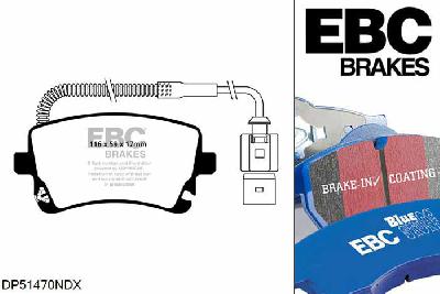 DP51470NDX, VW Phaeton, 3.2 (8 Pad Set) 240 PK 2002-2008, EBC Bluestuff remblokken set achteras, Voor modellen met TRW remklauwen aan de achteras, Voor modellen met remschijf diameter van 280mm aan de achteras