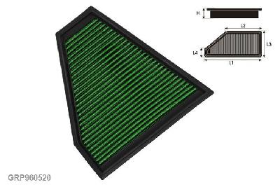 GRP960520, Green vervangingsluchtfilter paneel, BMW, SERIE 3 (E90,91), 320 D, 163 pk, 2007-