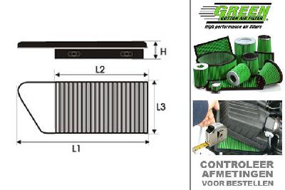 GRP950376, Green vervangingsluchtfilter paneel, Citroen, C3 PLURIEL, 1.4 i HDI, 70 pk, 04/2004-02/2010