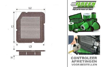 GRP360302, Green vervangingsluchtfilter paneel, Honda, Civic, 1.6 i 16V (ED737), 130 pk, 1988-1991