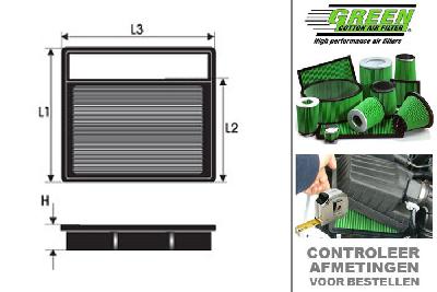 GRP965008, Green vervangingsluchtfilter paneel, Mercedes, CL (C 215), 600 V12 BI-TURBO (C215) ( 2 filters), 500 pk, 2002-