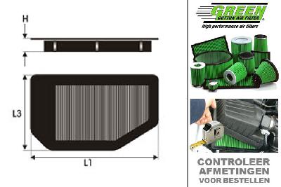 GRP960503, Green vervangingsluchtfilter paneel, Porsche, 993, 3.6 i GT2 TURBO  4, 450 pk, 1997-1997