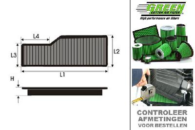 GRP965006, Green vervangingsluchtfilter paneel, Porsche, 996, 3.6 CARRERA  4, 345 pk, 2003-2004