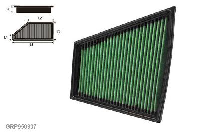 GRP950337, Green vervangingsluchtfilter paneel, Seat, Ibiza V (6J), 1.9 TDI, 90 pk, 07/2008-07/2010