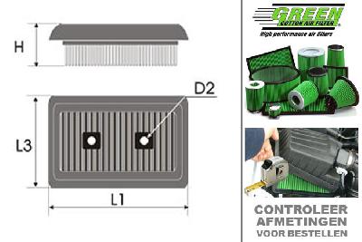 GRP960159, Green vervangingsluchtfilter paneel, VW, Touran, 1.6  FSI, 115 pk, 2003-