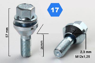M12x1,25, Schuifbout Conisch, Draadlengte 26mm, SW 17