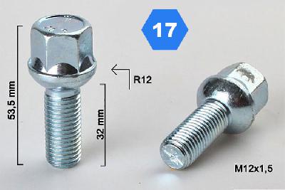 M12x1,5, Radius 12, Wielbout radius, Draadlengte 32mm, SW 17
