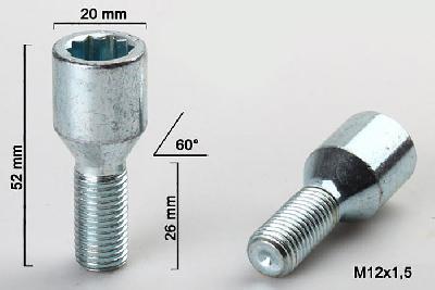 M12x1,5, Wielbout conisch inbus, Draadlengte 26mm, 20mm kopdiameter