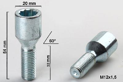 M12x1,5, Wielbout conisch inbus, Draadlengte 32mm, 20mm kopdiameter