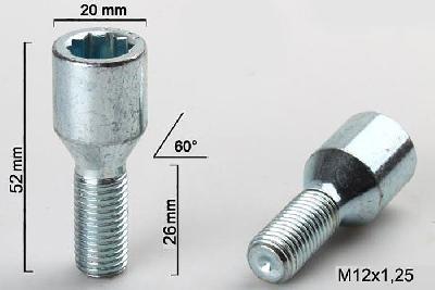 M12x1,25, Wielbout conisch inbus, Draadlengte 26mm, 20mm kopdiameter